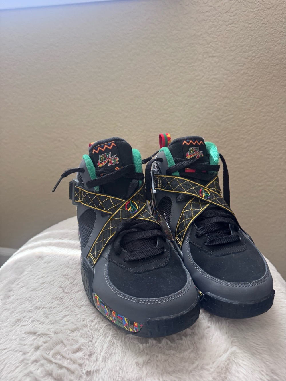 Nike Kids Black and Gray High-Top Sneakers with Teal and Multicolor Accents